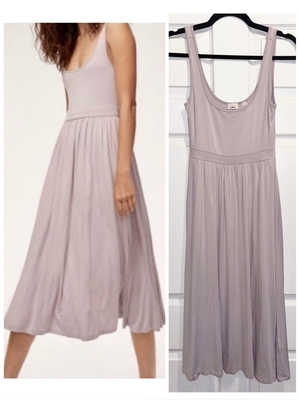 Aritzia Wilfred Market Midi Dress Ultra-Soft Jersey Drapey Light Purple XXS 2XS